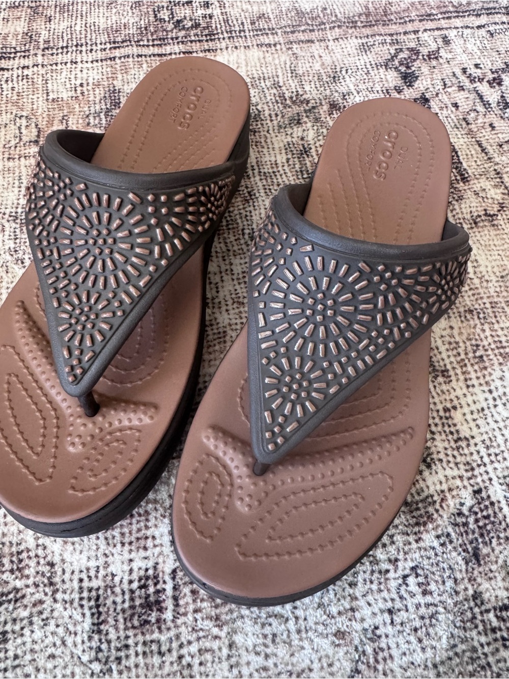 CROCS Women’s Brown & Dark Brown Embellished Thong Sandals